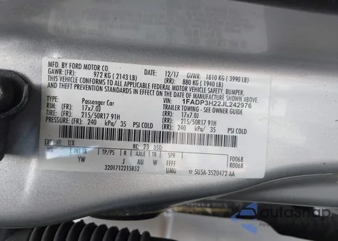 2018 Ford Focus Sel from USA, damaged, VIN 1FADP3H22JL242976